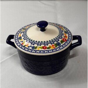 Pioneer Woman Dazzling Dahlias Mini Casserole Dish with Lid 5" x 5" Navy Blue-2